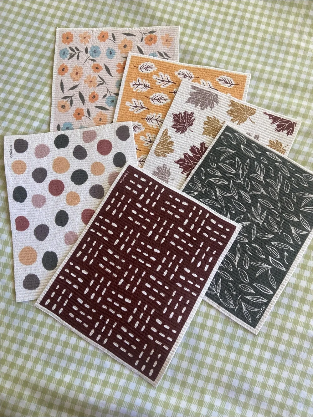 Set of 6 Patterned Swedish Dishcloths- Autumn Designs